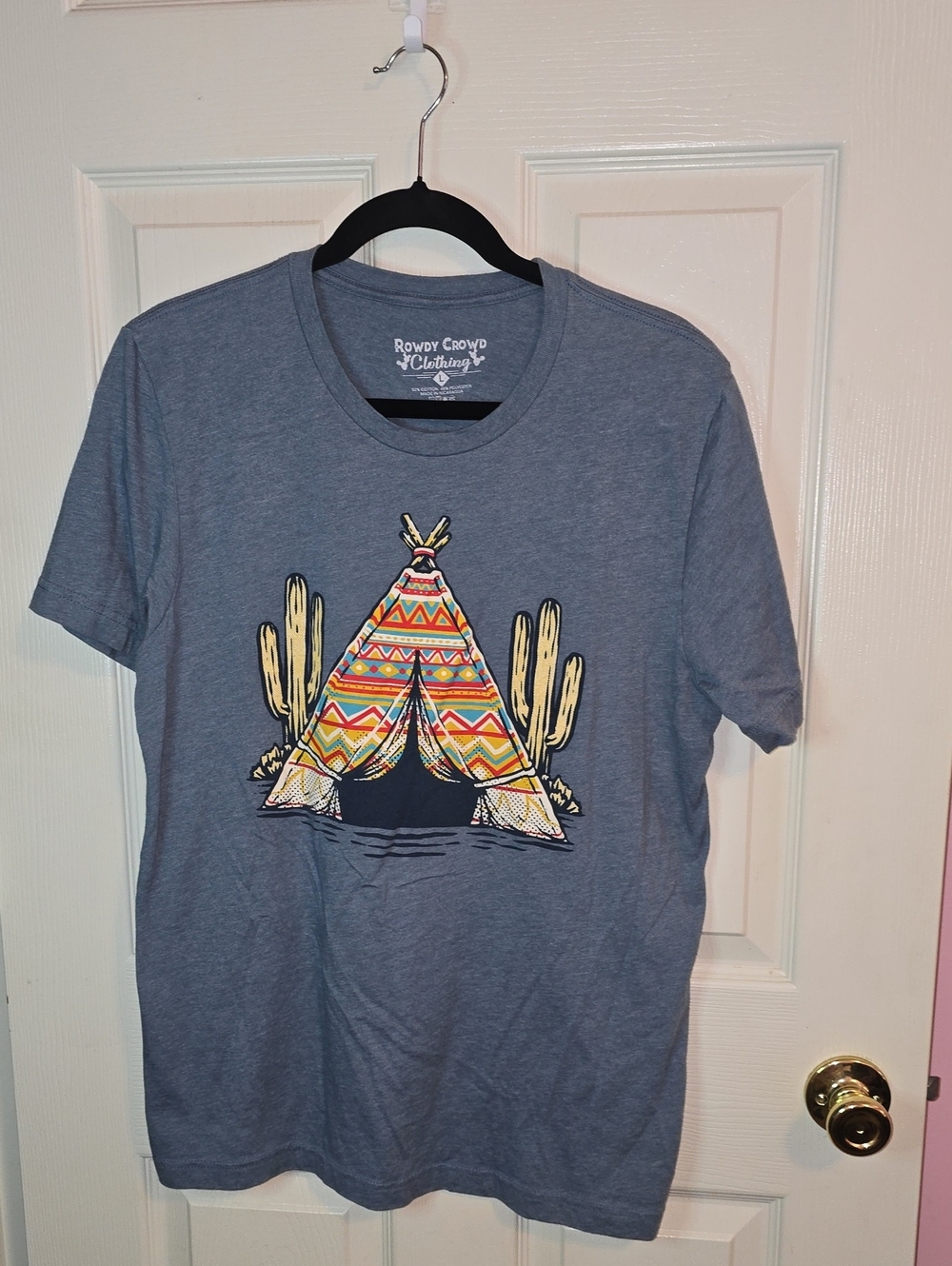 Rowdy Crowd Blue Short-Sleeve Tee with Colorful Tent Graphic